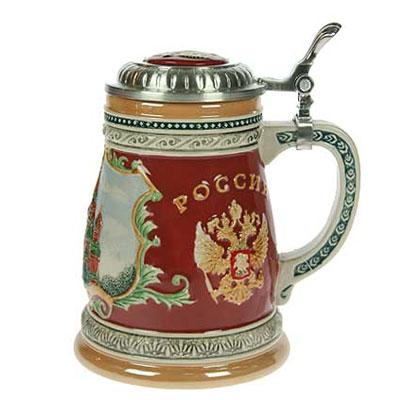 Пивная кружка "Россия" коллекционная с крышкой, 17 см см Артикул: 14396 Изготовитель: Китай инфо 10011b.